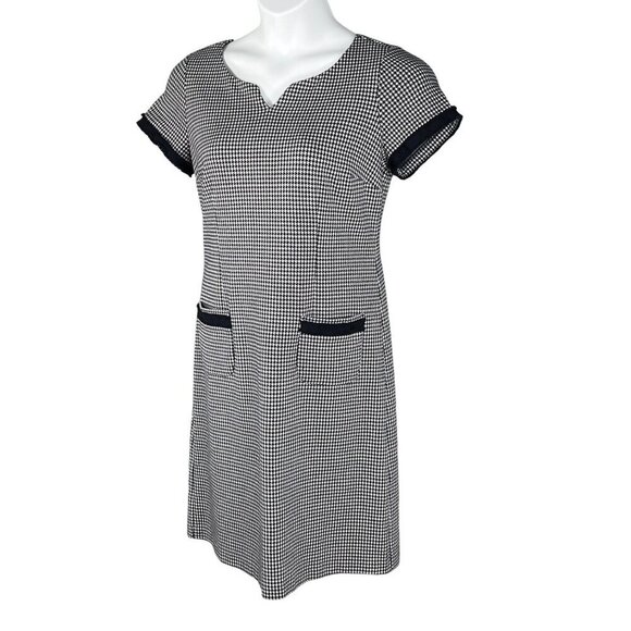 Talbots Womens 10 Black White Houndstooth Sheath Dress Short Sleeves Old Money - Picture 7 of 16